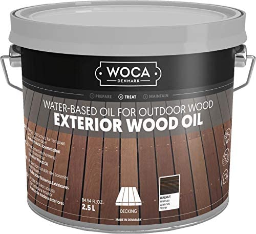 WOCA Denmark Exterior Wood Oil - Water-Based Penetrating Stain for Outdoor Wood Decks, Fences, Siding & Furniture - 2.5L Walnut - Protect & Enhance Outdoor Wood Surfaces in All Weather Conditions