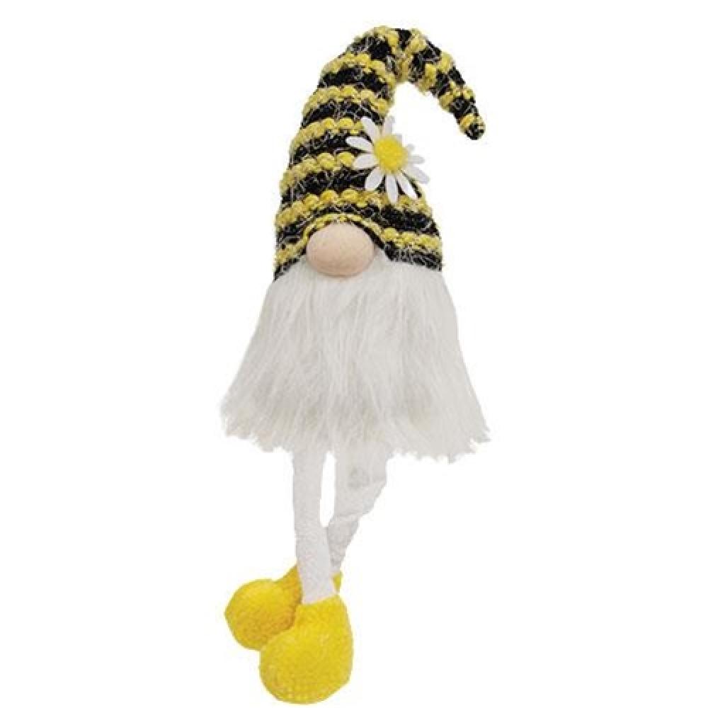 Adorable Fuzzy Bee Striped Dangle Leg Gnome - Whimsical Garden Decor for Outdoor & Indoor Use