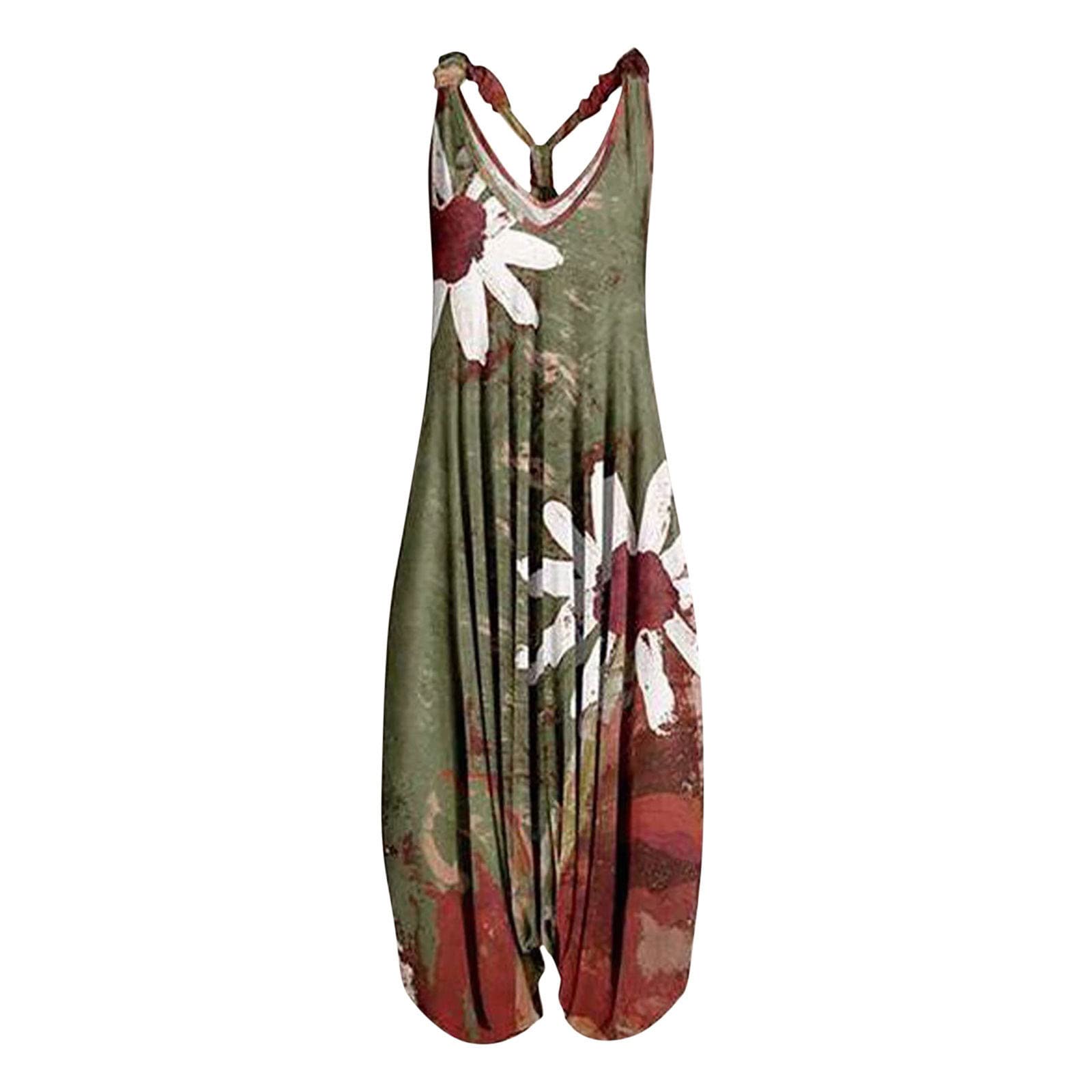 TIMIFIS Women's Plus Size Summer Romper Jumpsuit - Casual Boho Beach Overalls with Pockets | Perfect for Vacation, Travel & Outdoor Activities