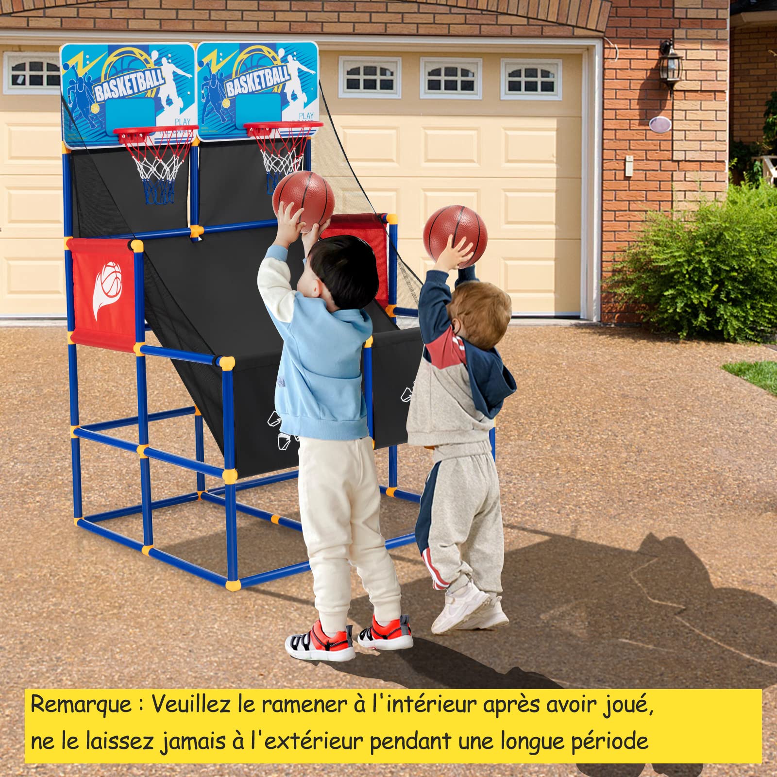 GYMAX Double Shot Arcade Basketball Game for Kids - Indoor Basketball Set with 2 Backboards, 4 Balls & Air Pump - Perfect for Playrooms, Birthday Parties & Family Fun