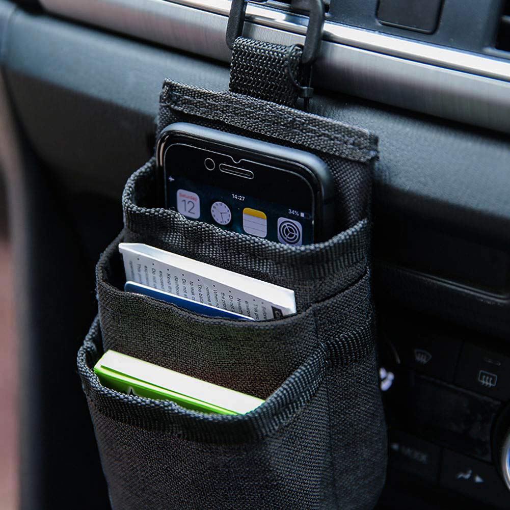 Car Air Vent Storage Organizer - Multifunctional Car Seat Pocket for Phone, Sunglasses, Coins & Pens | Black | Perfect for Road Trips & Daily Commutes