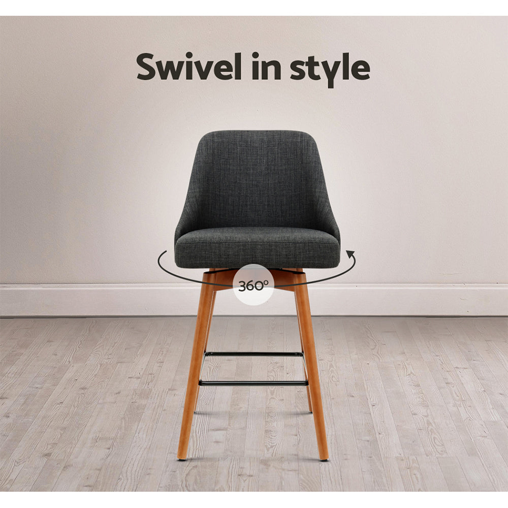 2-Pack Swivel Bar Stools with Wooden Seat in Charcoal Finish - Perfect for Kitchen Islands, Breakfast Bars & Home Decor