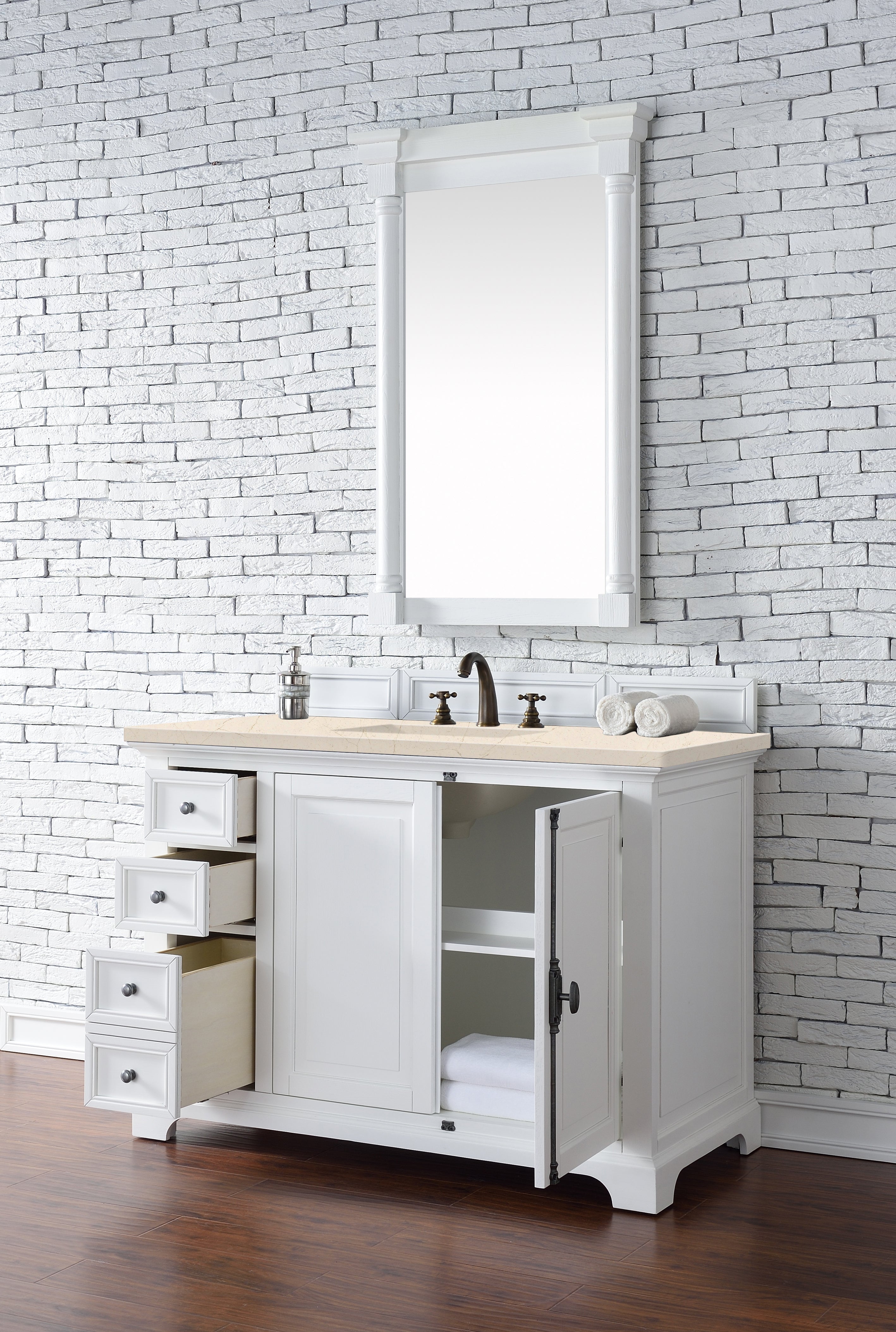 Providence 48 Inch Single Bathroom Vanity Cabinet with 3CM Eternal Marfil Quartz Countertop - Bright White Finish for Modern Bathroom Remodel, Small Space Solution, Powder Room Upgrade