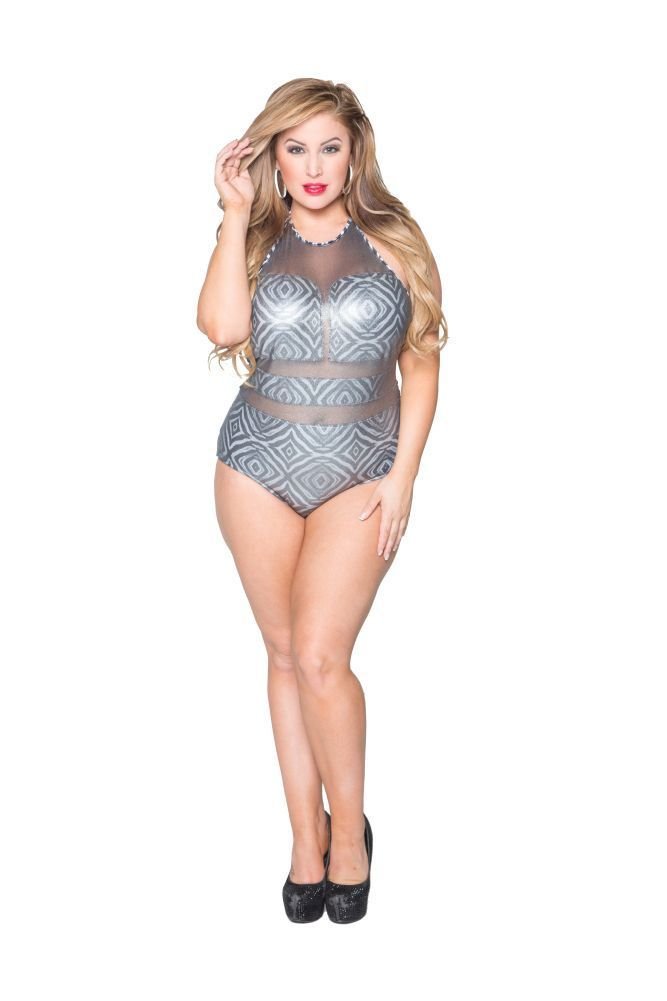 Plus Size One Piece Halter Bathing Suit - Flattering Geo Cut Print Swimsuit in Stretchy Lycra Fabric | Perfect for Beach Vacations, Pool Parties & Summer Getaways