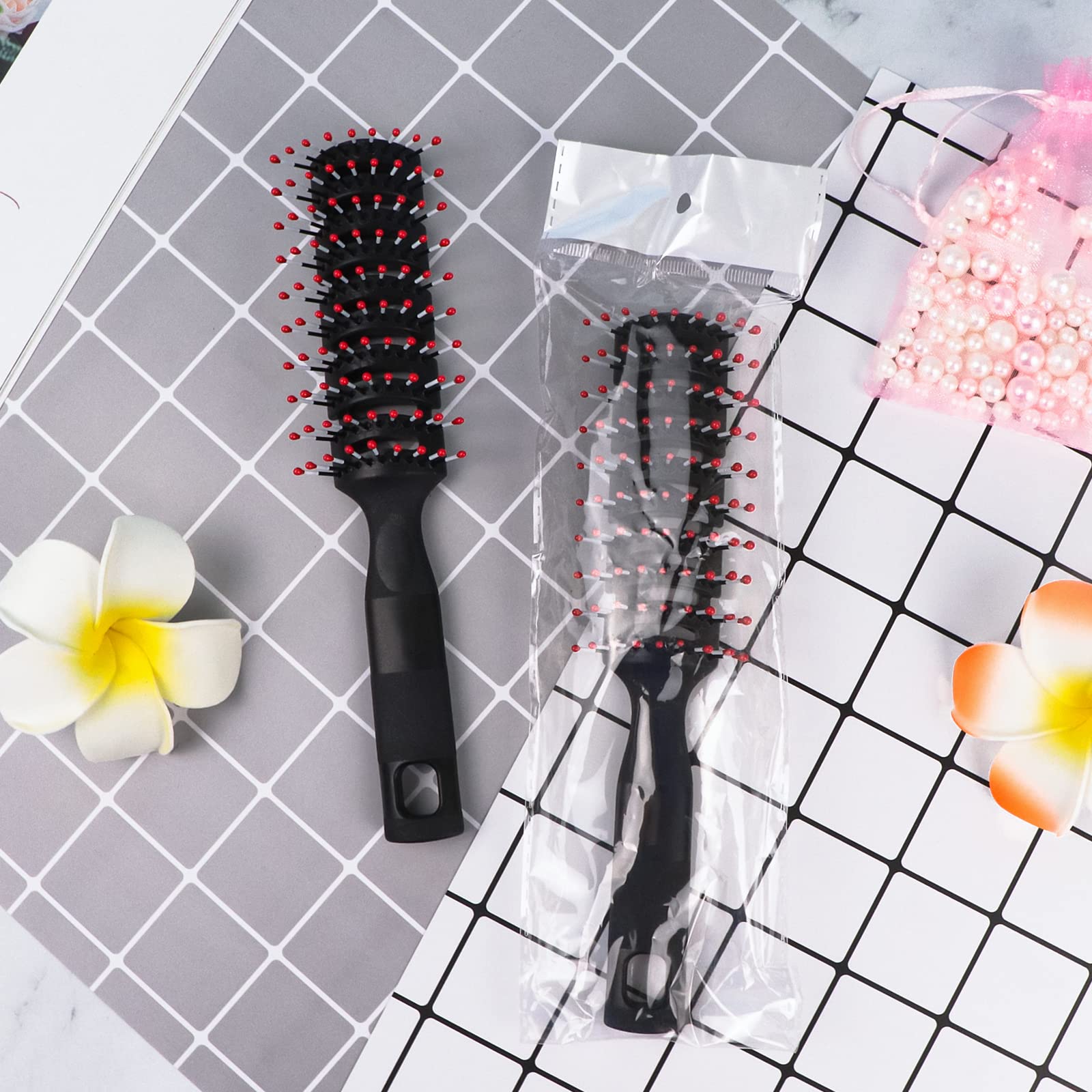 Bulk Hair Brushes Individually Wrapped - 7.7 Inch Pack of 12 for Curly Hair Styling - Perfect for Homeless Shelters, Nursing Homes, Hotels & Charity Donations (Black & Red) - Great for Travel, Salon & Personal Care Use