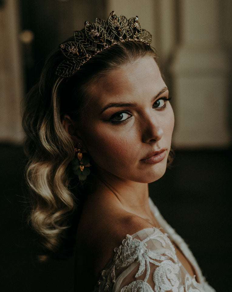 Antique Bronze Boho Leaf Wedding Crown - McKenzie by Kezani | Perfect for Bohemian Brides, Vintage Weddings & Festival Accessories