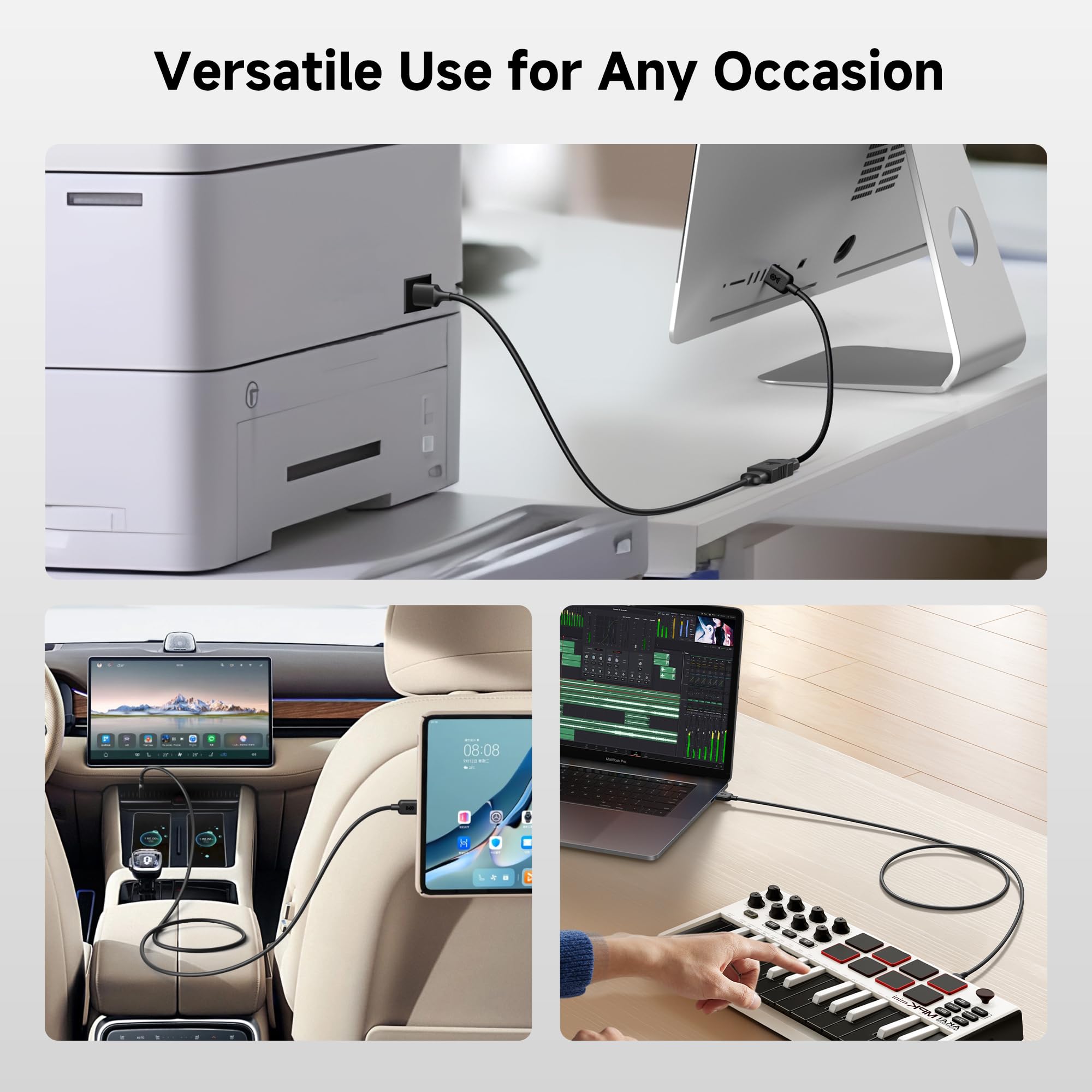 Premium USB 3.0 Cable A to A Male to Male 15ft (4.5m) - 5Gbps High-Speed Data Transfer with Gold-Plated Connectors - Compatible with External HDD, DVD Drive, Printer, Camera & Hard Drive Enclosure - Durable Black Nylon Braided for Home & Office Use