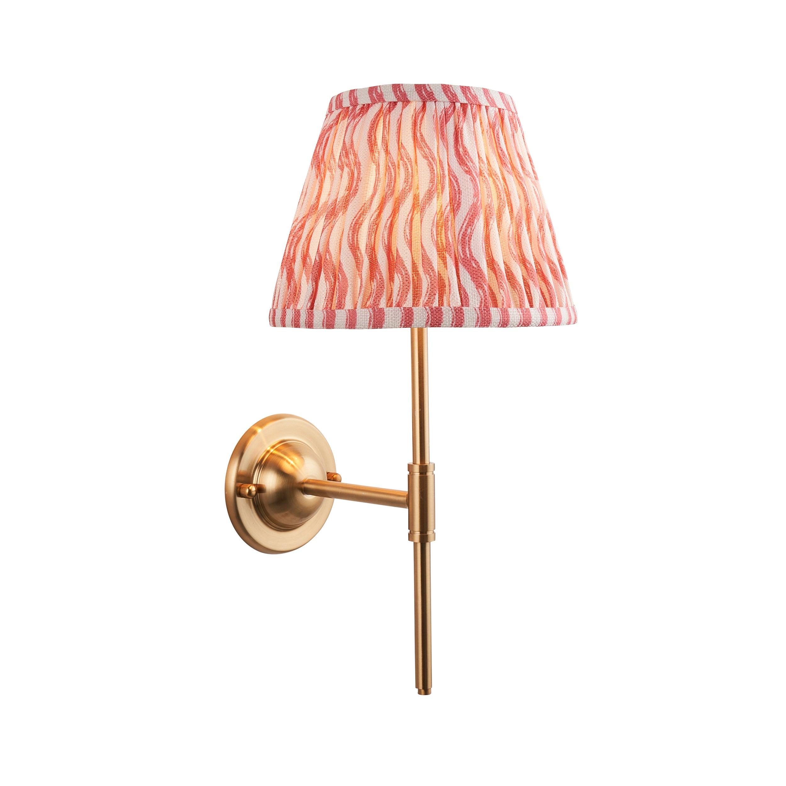 Brass Dome T Bar Wall Light with 20cm Coral Pink Ripple Shade - Perfect for Bedroom, Living Room, and Hallway Lighting