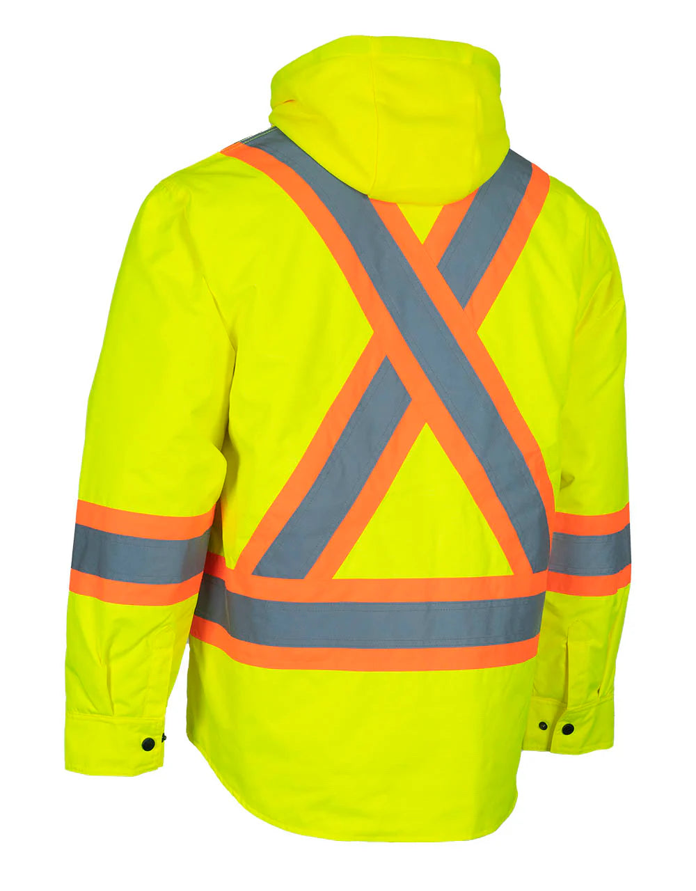 Forcefield Hi-Vis Hoodie Shacket with Detachable Hood - Reflective Safety Workwear for Construction & Outdoor Activities | OSHA Compliant Work Jacket for Men & Women