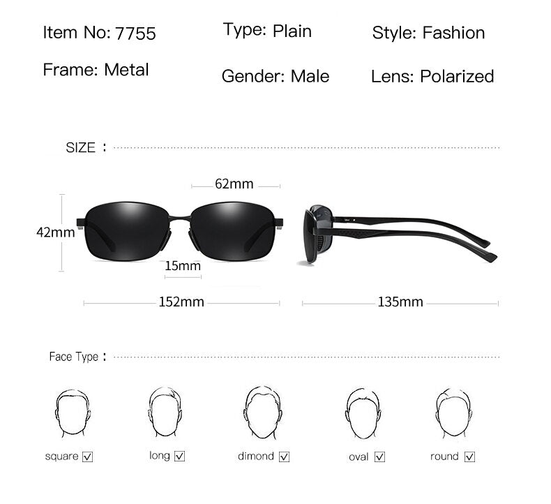 Aidien Men's Semi-Rimless Alloy Aluminum Magnesium Frame Sunglasses 7755 - Lightweight & Durable for Outdoor Sports, Driving & Fashion