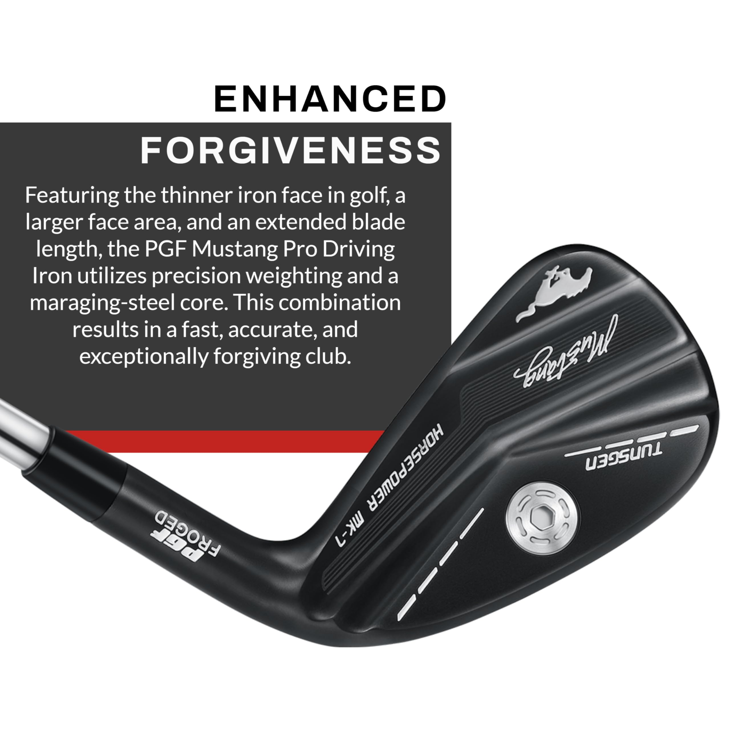 PGF Mustang Horsepower Pro Forged Utility Driving Iron - High Performance Golf Club for Precision Shots | Perfect for Fairway Play and Tough Lies