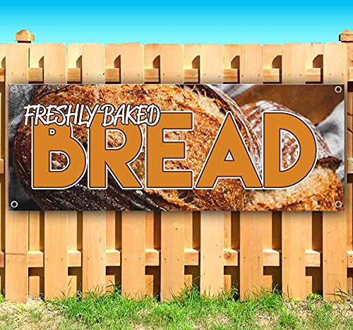 Freshly Baked Bread Banner 13 oz - Heavy-Duty Vinyl Sign with Metal Grommets - Perfect for Bakeries, Cafes & Restaurants Decor