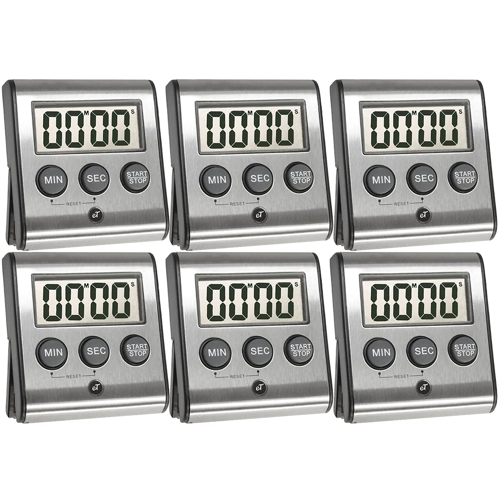 Premium Digital Kitchen Timer - Stainless Steel eT-23 with Super Strong Magnetic Back, Loud Alarm, Large LCD Display, Auto Memory & Shut-Off | Perfect for Cooking, Baking, Workouts, Labs & Classroom Use by eTradewinds