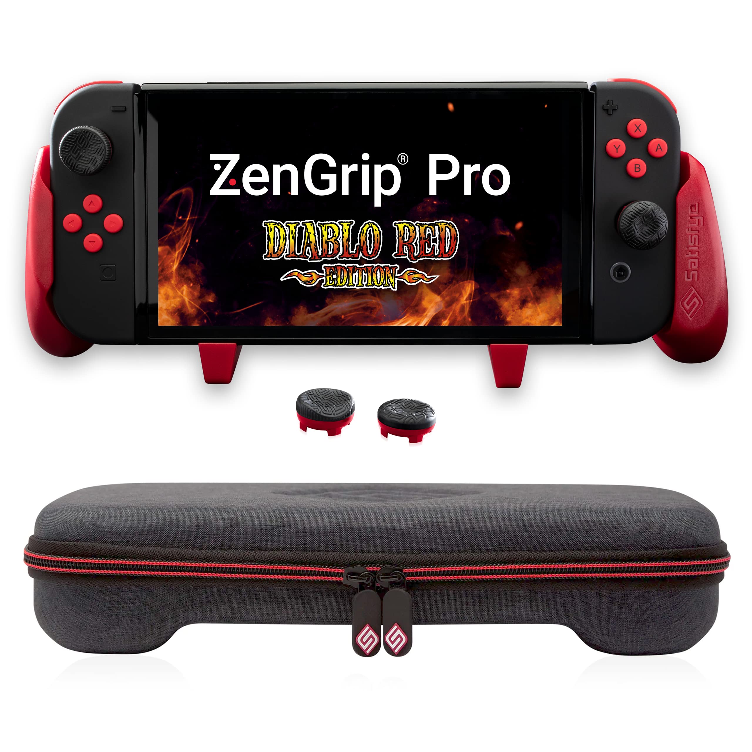 Satisfye ZenGrip Pro Gen 3 OLED Slim Bundle - Diablo Red Nintendo Switch Accessories Set with Pro Grip & Slim Case | Perfect for Gaming On-The-Go & Travel Protection
