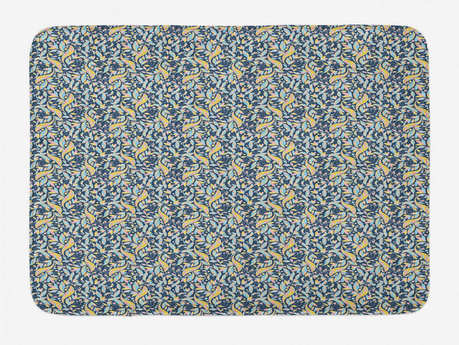 Ambesonne Non-Slip Plush Bath Mat - Soft Botanical Paisley Leaf Design, Dark Blue Multicolor, 30.2
