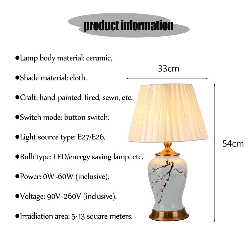 Handmade Cyan Glazed Ceramic Table Lamp - Jingdezhen Porcelain Bedside Lamp for Bedroom, Mid Century Modern Home Office & Nightstand Decor with Fabric Lampshade | Perfect for Reading Nook, Living Room Accent & Cozy Bedside Lighting