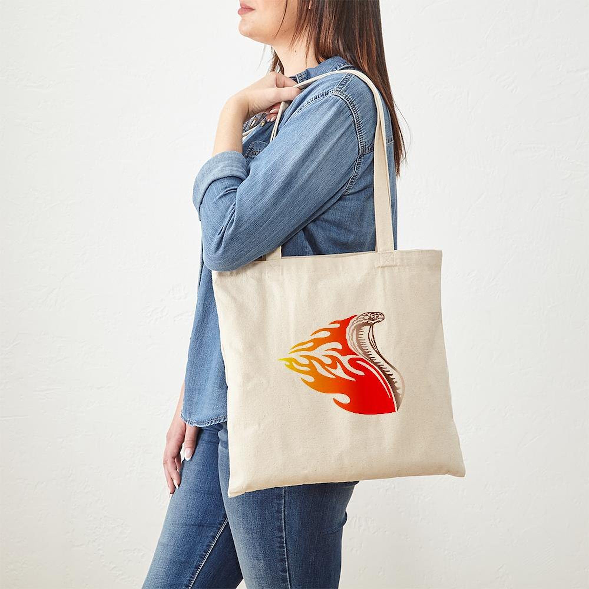 Cobra Flames Tribal Design Tote Bag - Natural Canvas Reusable Shopping Bag for Groceries, Beach, Gym & Daily Use | Eco-Friendly Cotton Tote | CafePress