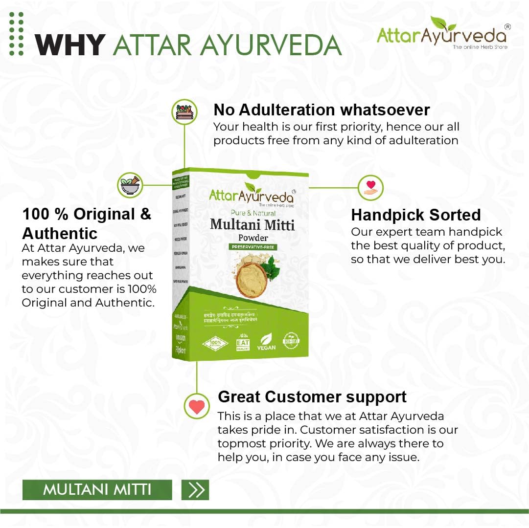 Attar Ayurveda Multani Mitti (Fuller's Earth) Powder - 200g | Natural Clay Mask for Face & Hair Care | Deep Cleansing, Oil Control & Skin Brightening | Perfect for Spa Day & DIY Beauty Treatments
