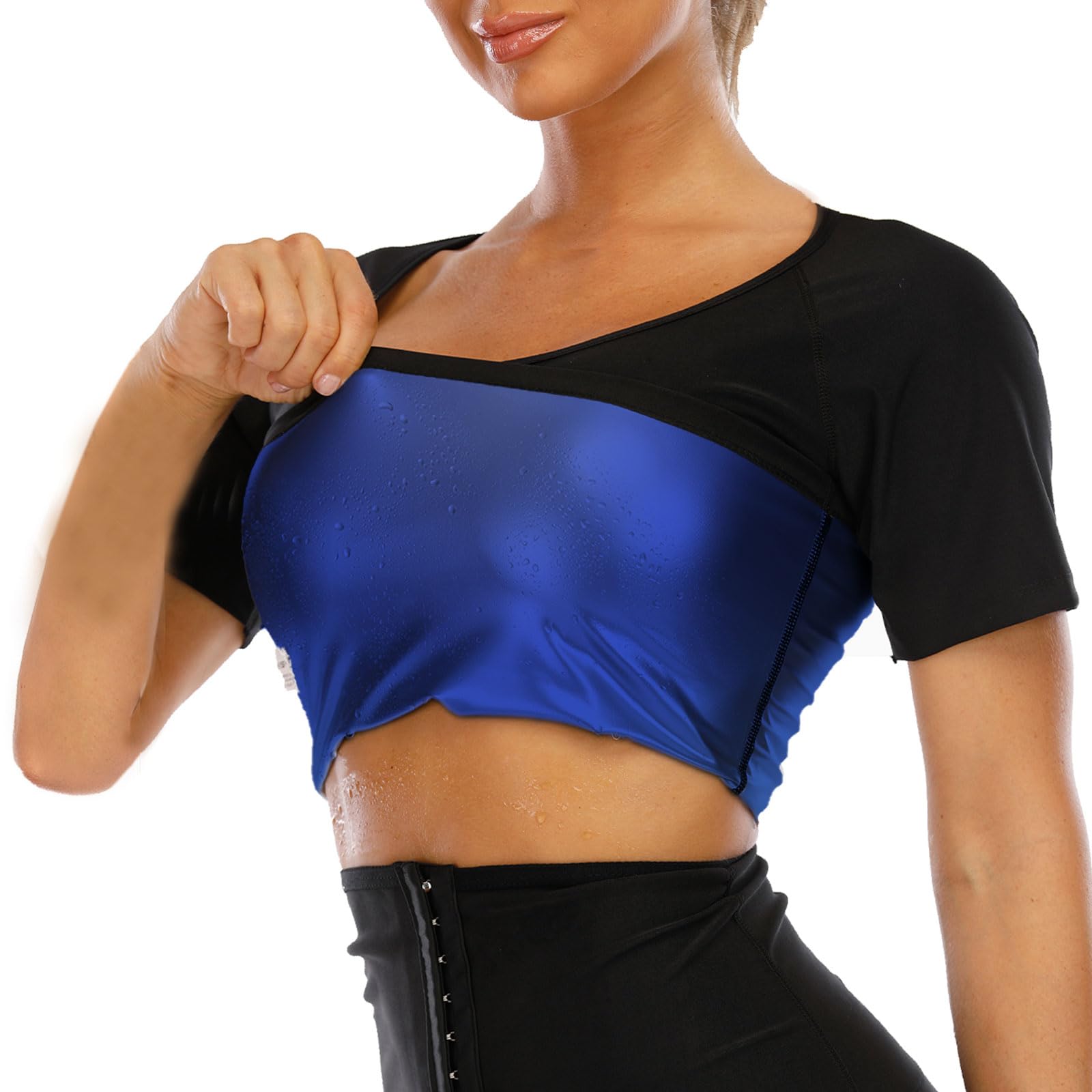 Women's Sauna Suit Full Body Workout Waist Trainer - Short Sleeve Sweat Suit with Shorts for Weight Loss & Detox | Gym, Running, Hot Yoga, Home Exercise
