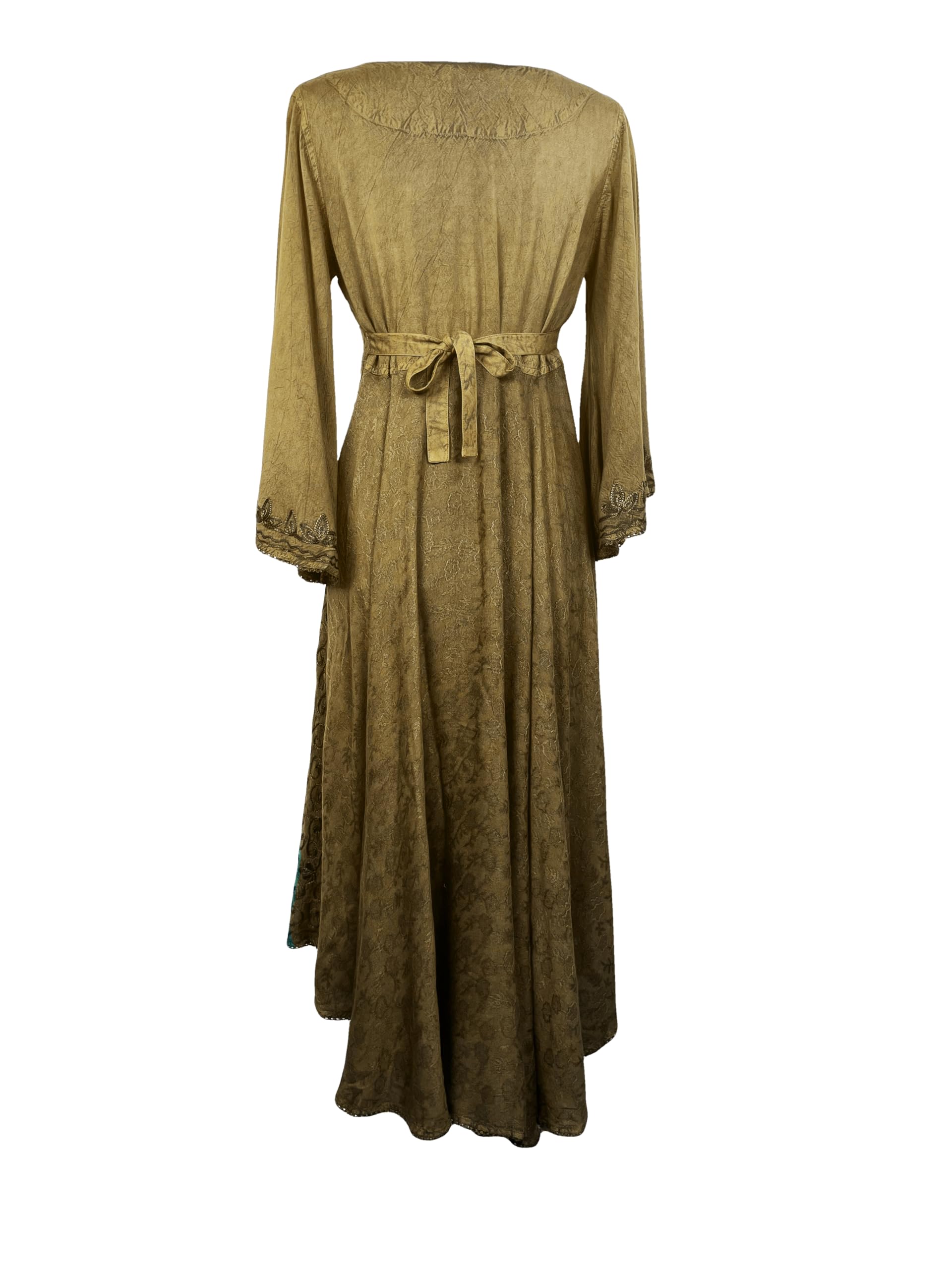 Agan Traders Women's 2025 Spring Bohemian Medieval Renaissance Embroidered Bell Sleeve Flared Calf-Length Dress Gown - Perfect for Renaissance Fairs, Weddings & Boho Fashion Events