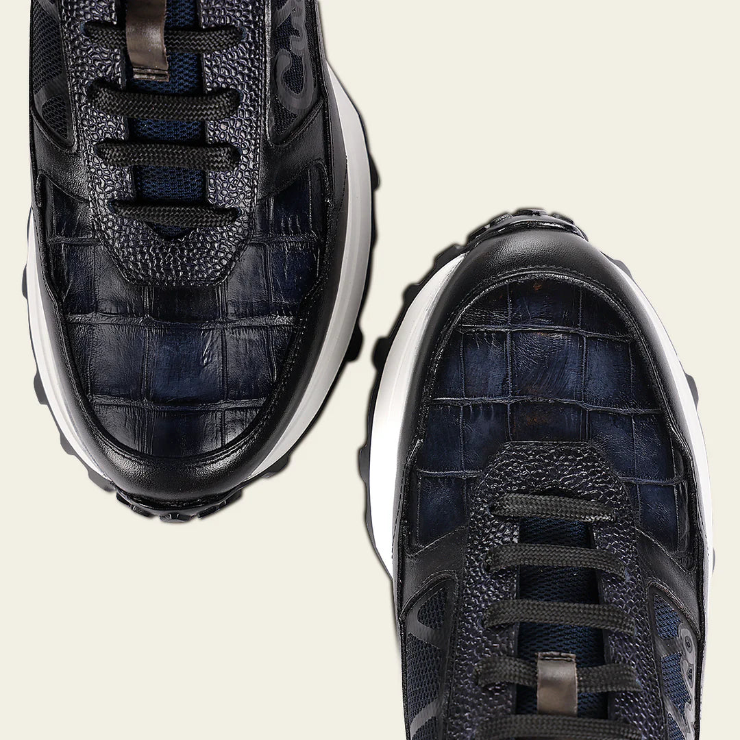 Franco Cuadra Men's Blue Alligator Leather Casual Sneakers - Stylish & Comfortable for Everyday Wear, Work & Social Events