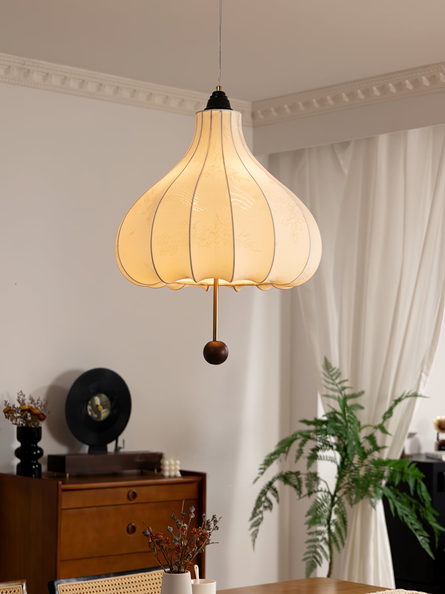 Handmade Chestnut Fabric Pendant Light - Modern Boho Hanging Lamp for Living Room, Bedroom, or Dining Room Decor