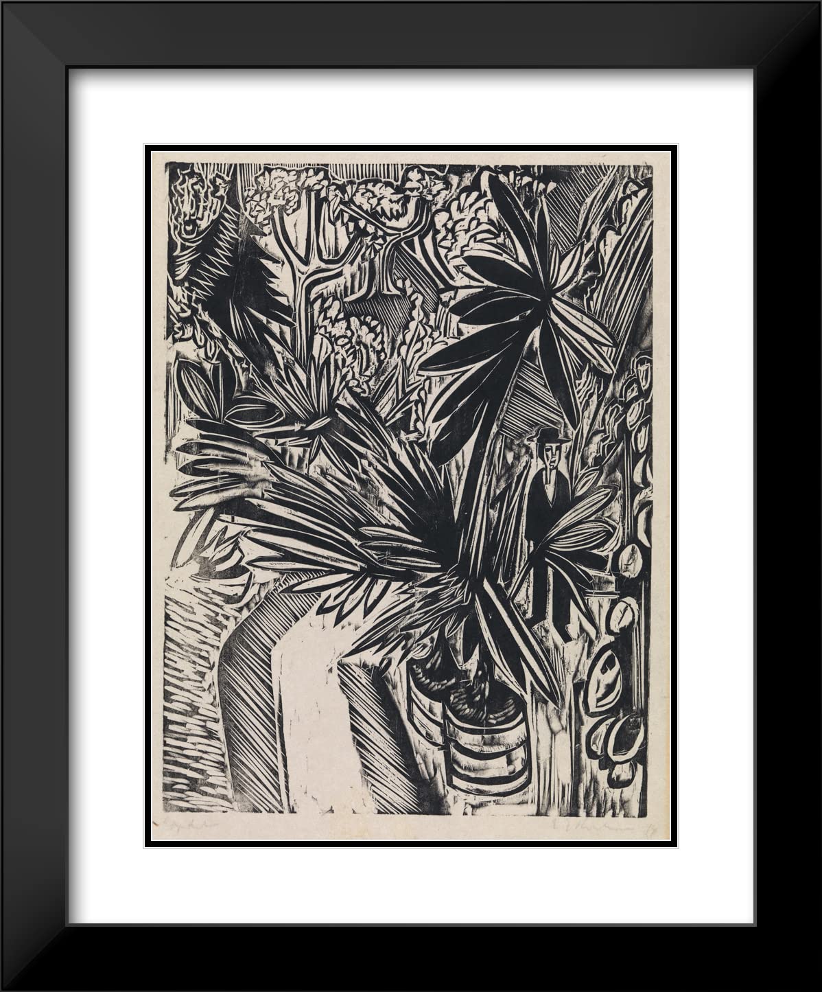 Ernst Ludwig Kirchner 'Greenhouse, Jena (1914)' 19x24 Inch Black Modern Framed Art Print with Double Mat - Museum Quality Wall Decor for Living Room, Office & Gallery Display