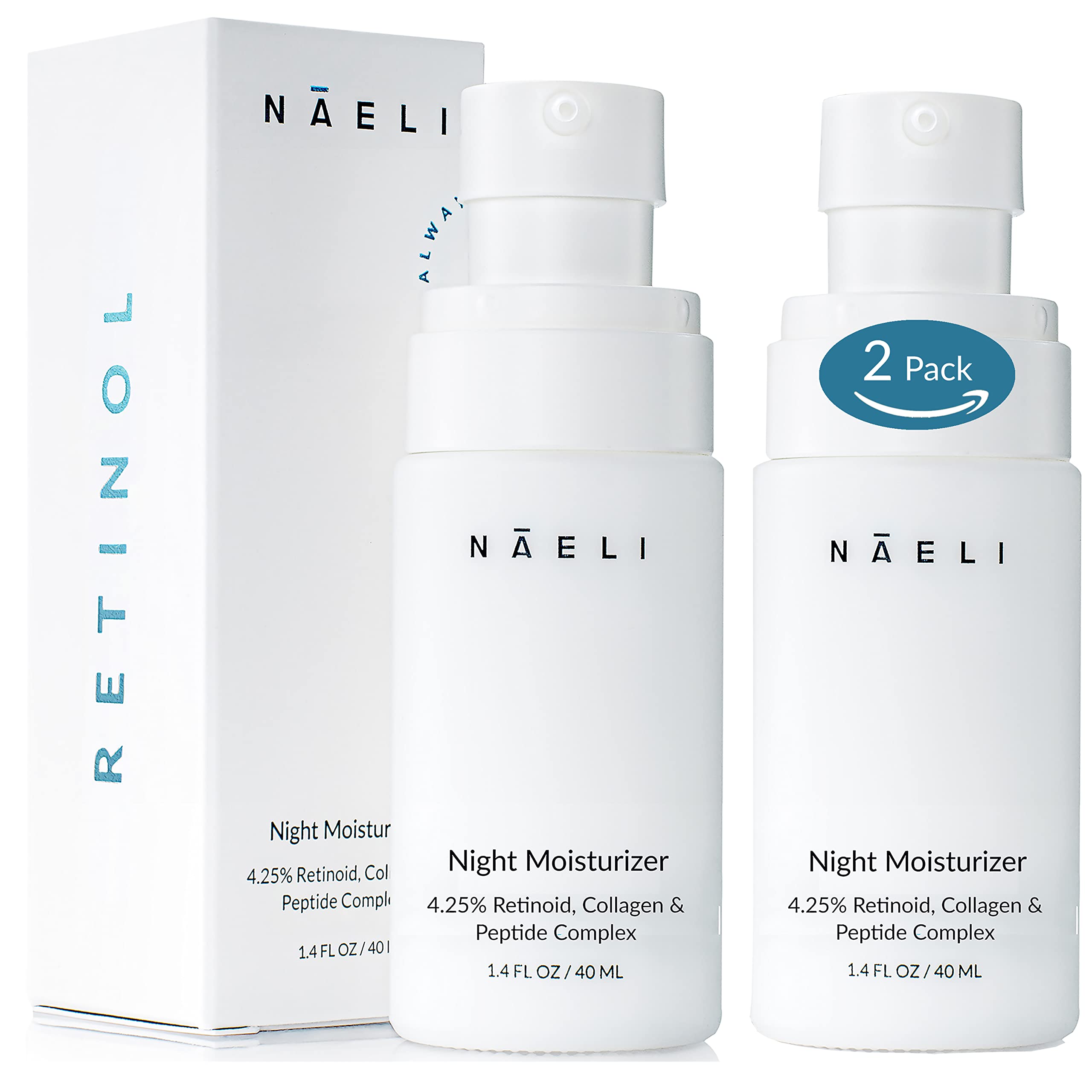 4.25% Retinol Night Cream for Face & Neck - Anti Aging Wrinkle Moisturizer with Collagen, Peptides & Hyaluronic Acid - Improves Skin Tone & Texture - 1.4 oz (2 Pack) - Perfect for Nighttime Skincare Routine & Reducing Fine Lines