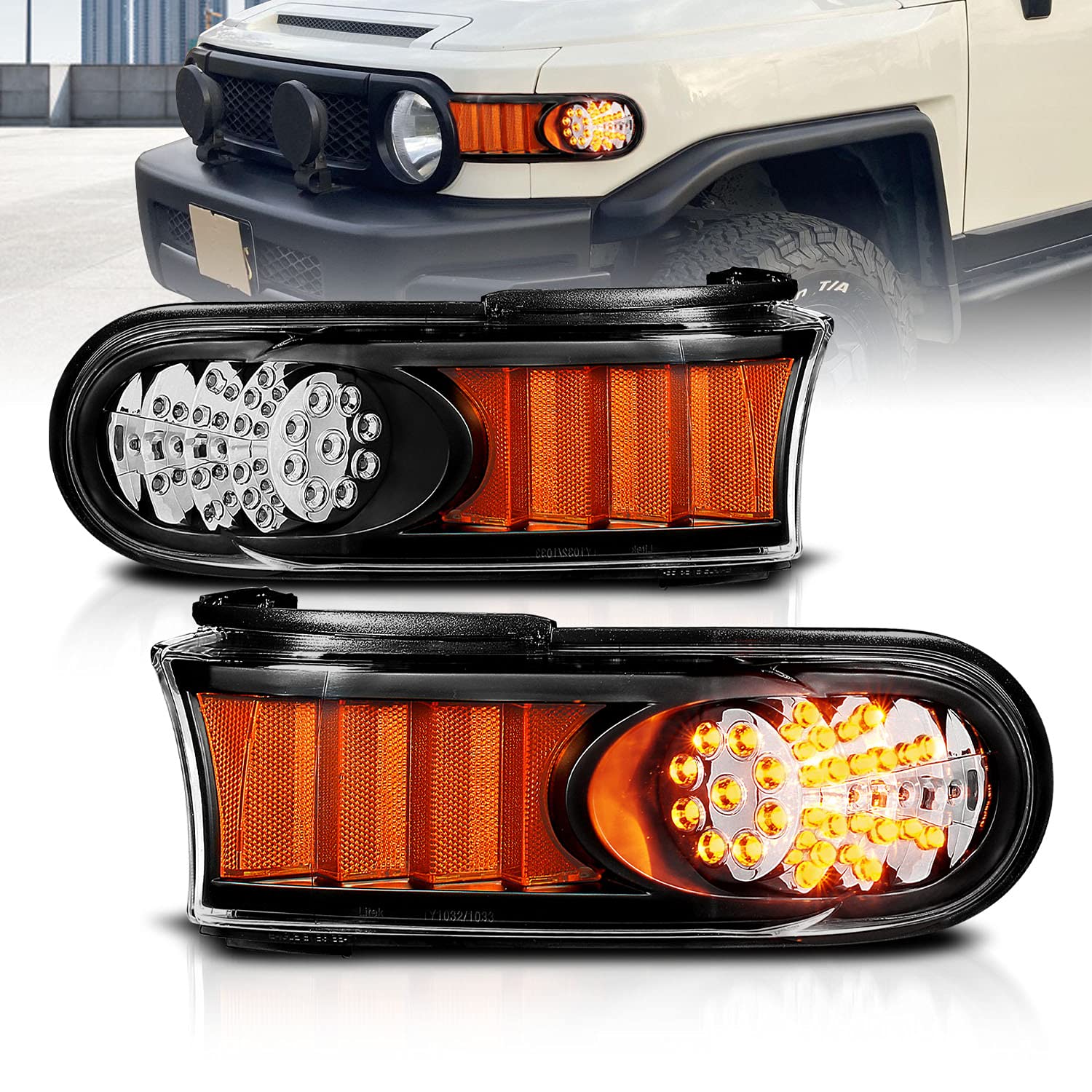 AmeriLite Black Parking Lights for Toyota FJ Cruiser - Left & Right Side Replacement - Durable & Weatherproof for Off-Road Adventures & Night Driving