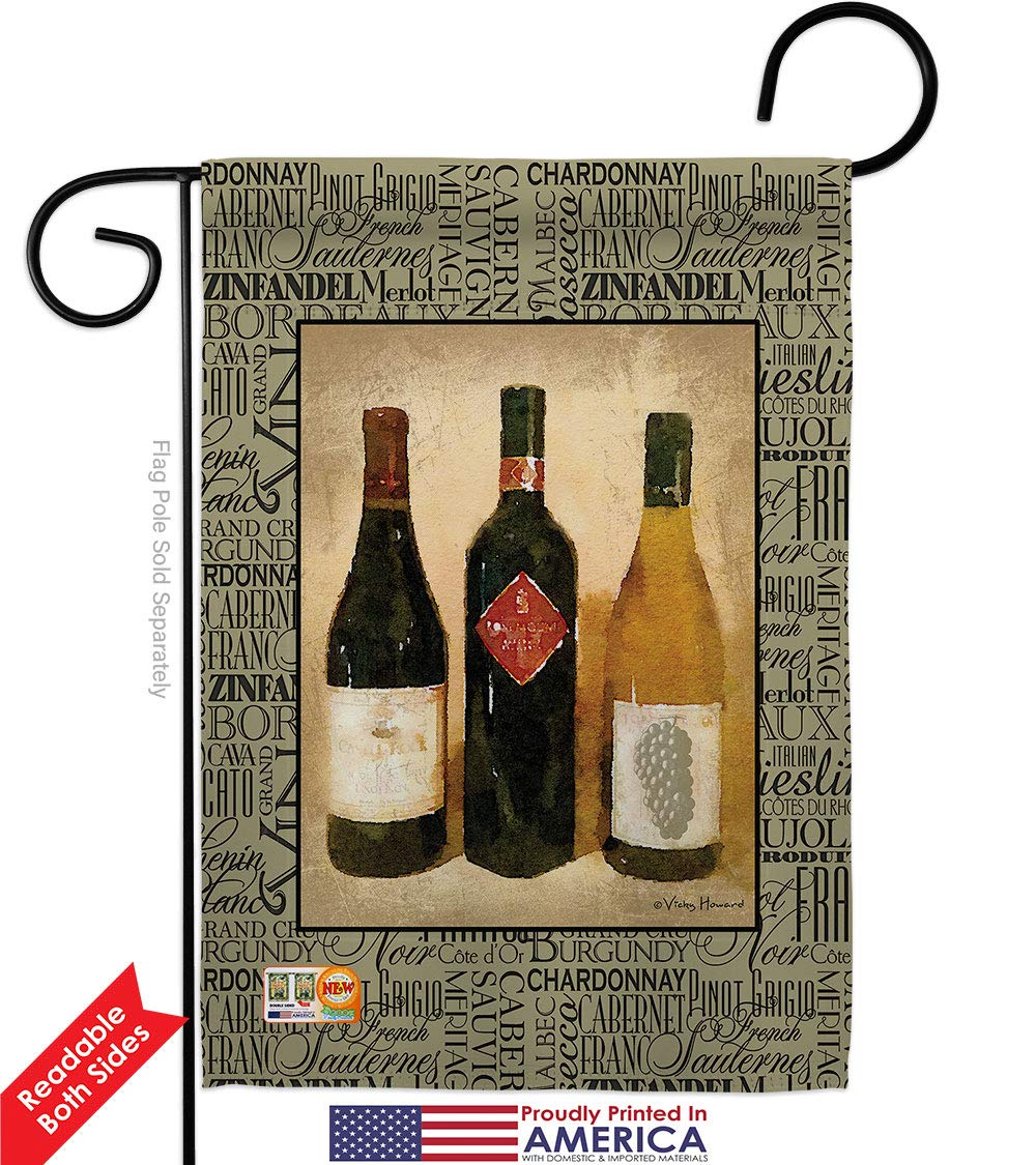 Breeze Decor Wine Garden House Flags Set - 3 Double-Sided 28x40 Inch Yard Banners for Beverages, Fruits, Cheese & Sangria (Red, White, Rose) - Made in USA - Perfect for Outdoor Decor, Parties & Gift Giving