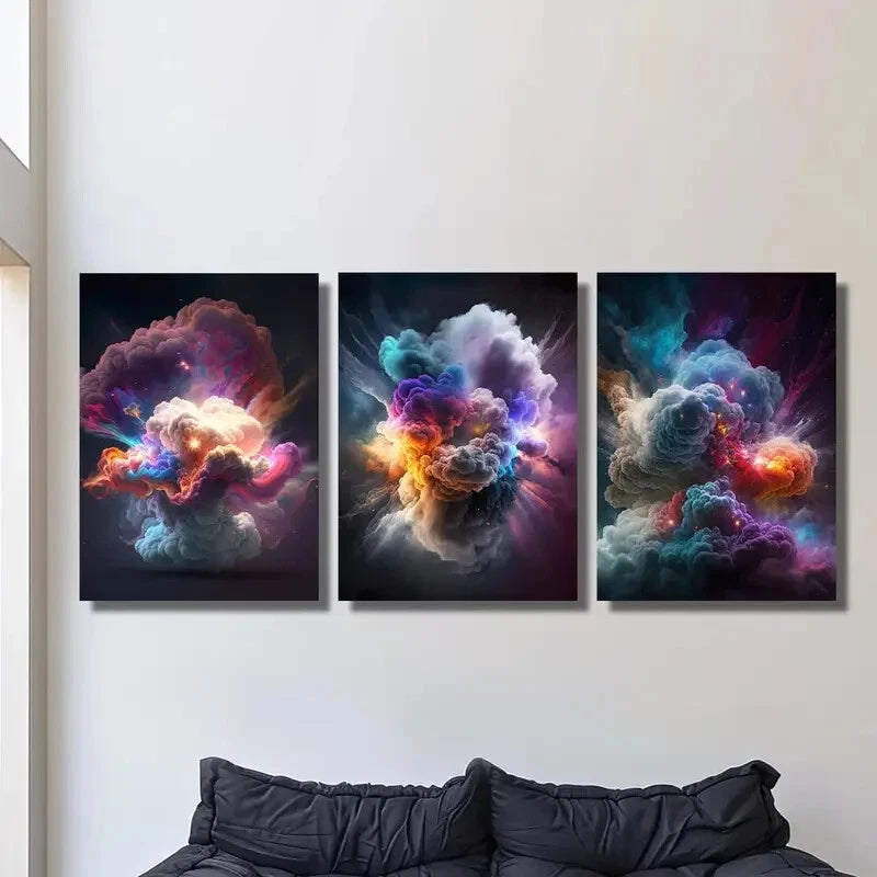 3pcs Abstract Colorful Clouds Explosion Effect Metal Wall Art - Ready to Hang Modern Home Decor for Living Room, Bedroom & Office