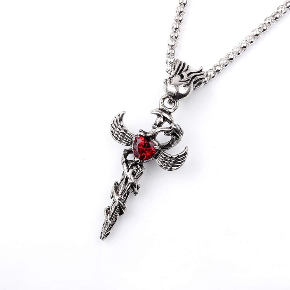 Ancient Silver Flying Dragon Sword Pendant Necklace - Punk Vintage Rock Jewelry for Men - Pet Memorial Urn for Ashes (Dog/Cat) - Perfect for Gothic Fashion, Funeral Keepsakes & Alternative Style