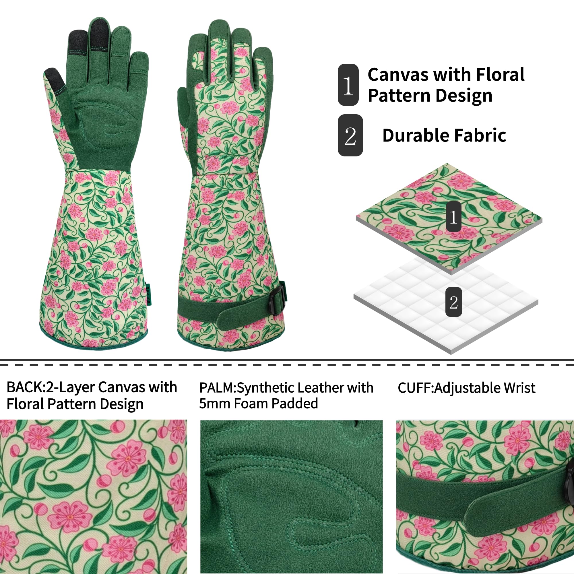 Durable Touchscreen Gardening Gloves for Women & Men - Long Cuff Work Gloves for Rose Pruning, Planting & Outdoor Activities - Perfect Garden Gifts