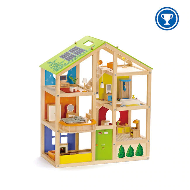Hape All Season Wooden Dollhouse with Furniture - Pretend Play Toy for Kids, Perfect for Indoor & Outdoor Imaginative Play