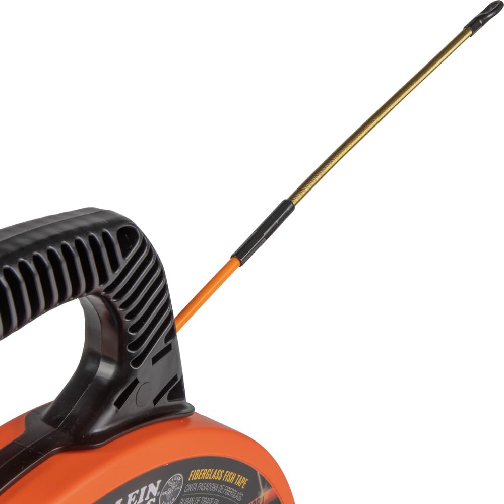 Klein Tools 56351 Non-Conductive Electrical Fish Tape - 100-Foot Fiberglass Wire Puller with Steel Leader & Optimized Housing | Perfect for Electricians, DIY Home Wiring & Cable Installation Projects