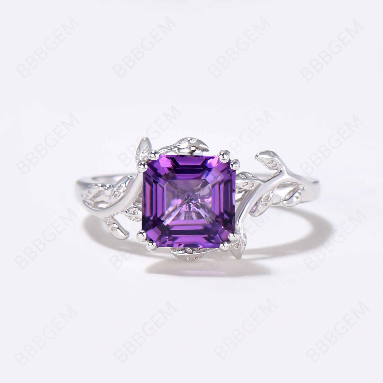 Princess Cut Amethyst Engagement Ring in Sterling Silver with Twig Vine Design - Perfect for Proposals, Anniversaries & Romantic Gifts