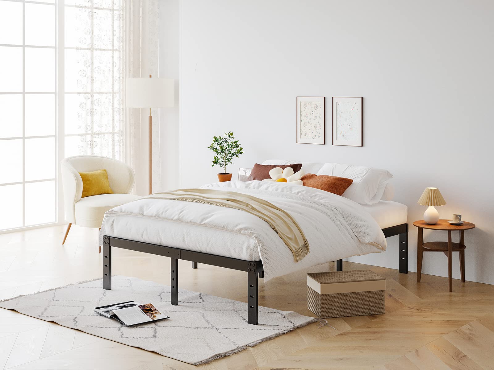 COMASACH 14 Inch Full Size Bed Frame - Heavy Duty 3500 lbs Capacity Metal Platform with No Box Spring Needed | Noise-Free & Non-Slip Mattress Foundation in Black | Perfect for Guest Rooms, Dormitories & Small Bedrooms
