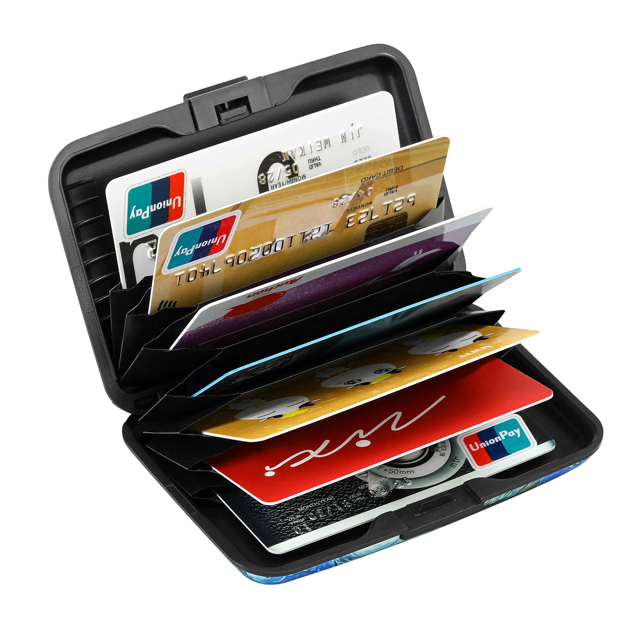 ELFISH Mini RFID Blocking Aluminum Wallet - Slim Credit Card Holder for Men & Women, Metal ID & Business Card Case (Blue Cat) - Perfect for Travel, Work & Everyday Use