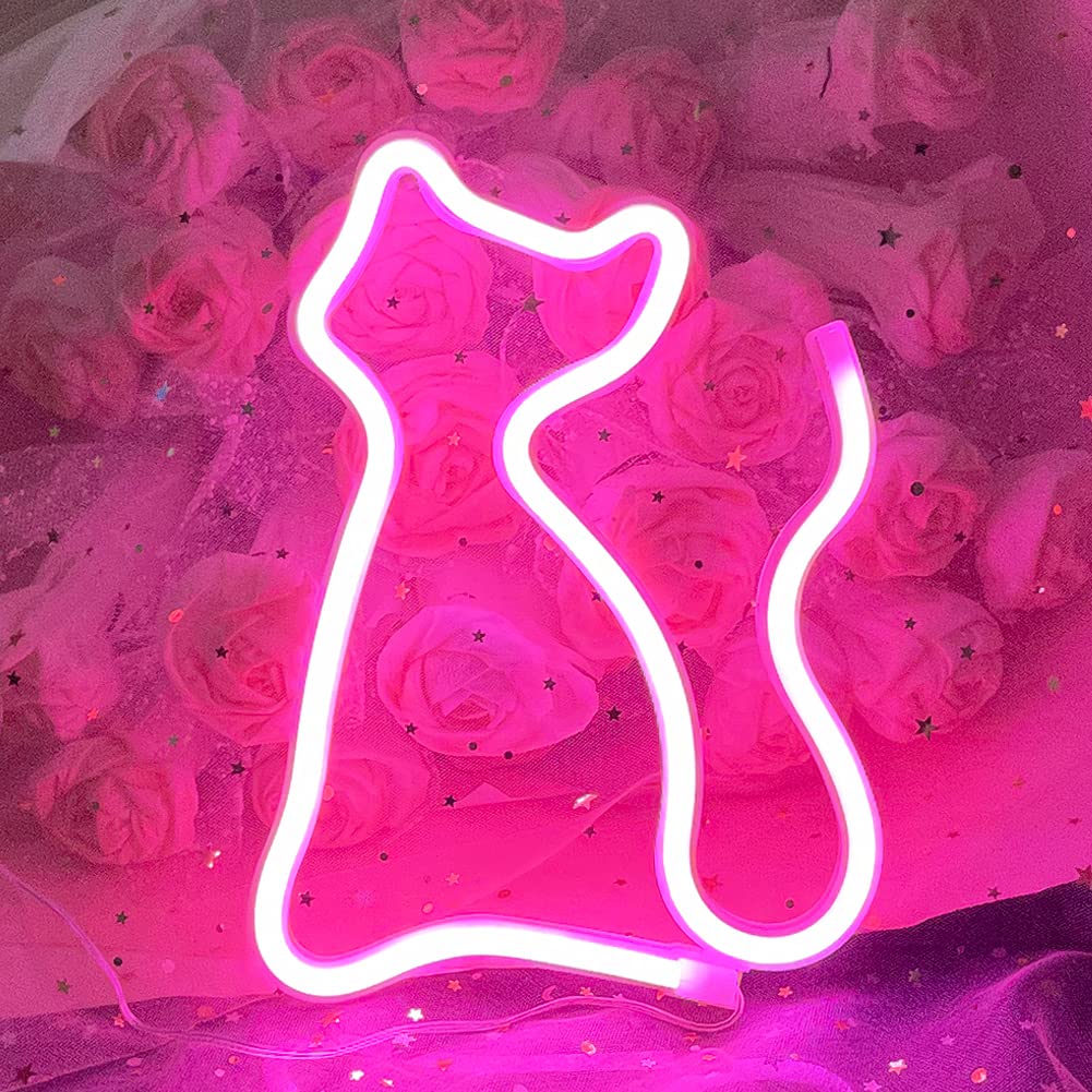Gatto Neon Sign - USB & Battery Powered Pink Cat Neon Light for Kids Room, Bar, Wedding, Party & Christmas Decor - Perfect for Bedroom, Nursery, and Home Decoration