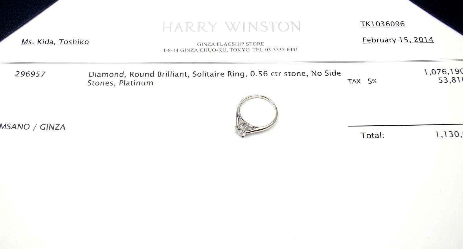 Authentic Harry Winston Platinum .56ct VVS1/F Diamond Solitaire Engagement Ring for Women - Perfect Proposal, Wedding & Anniversary Gift