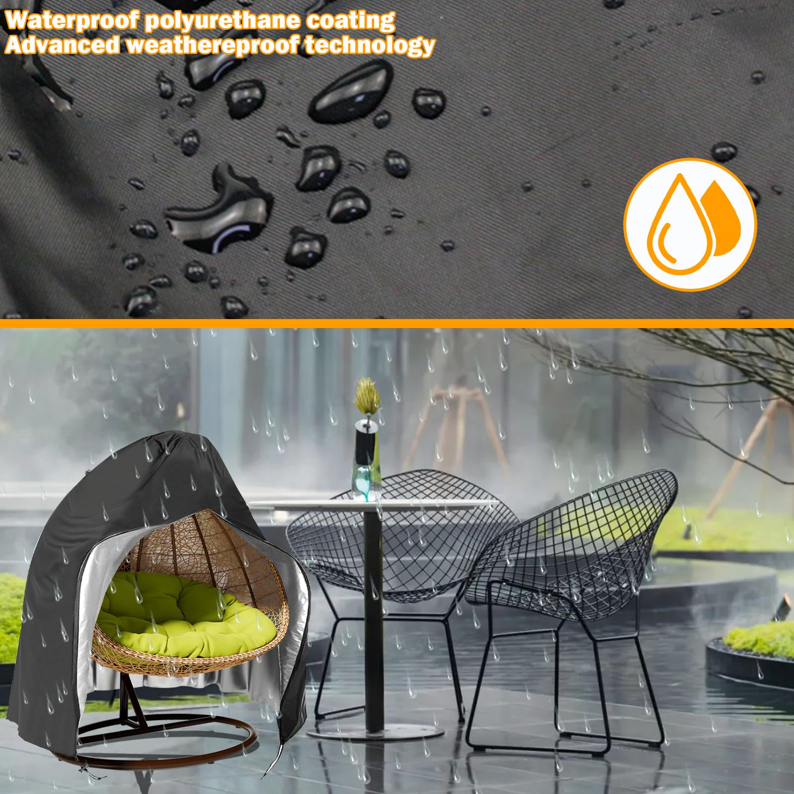 Waterproof Outdoor Egg Chair Cover (91''H x 80''W) - Durable Patio Hanging Egg Chair Protection for All Weather - Perfect for Garden, Balcony, and Poolside Use