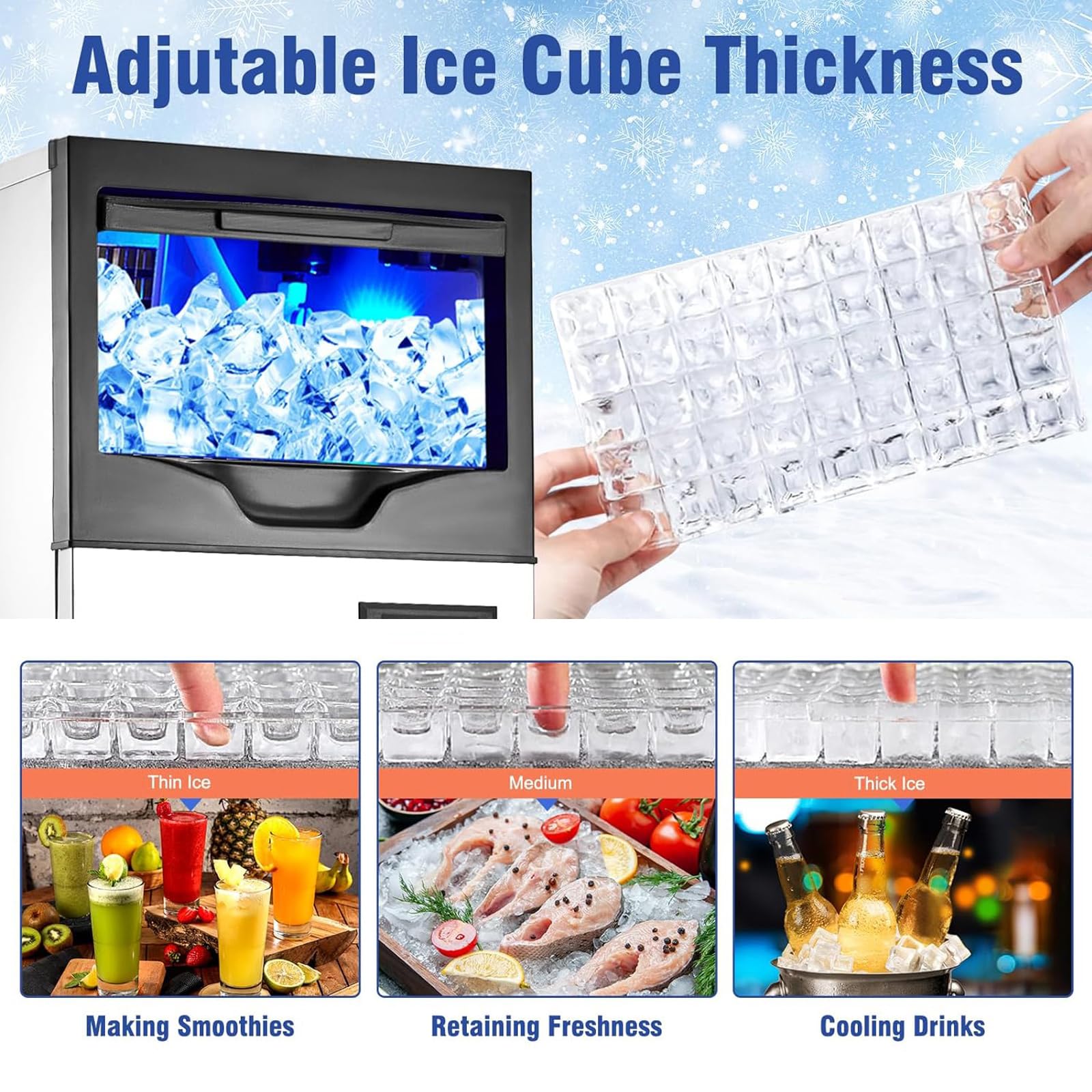Zstar Commercial Ice Maker Machine - 33LBS Under Counter Ice Maker with LCD Display & Self-Cleaning, Stainless Steel Freestanding Ice Machine for Restaurants, Bars, Home Kitchen, and Outdoor Events
