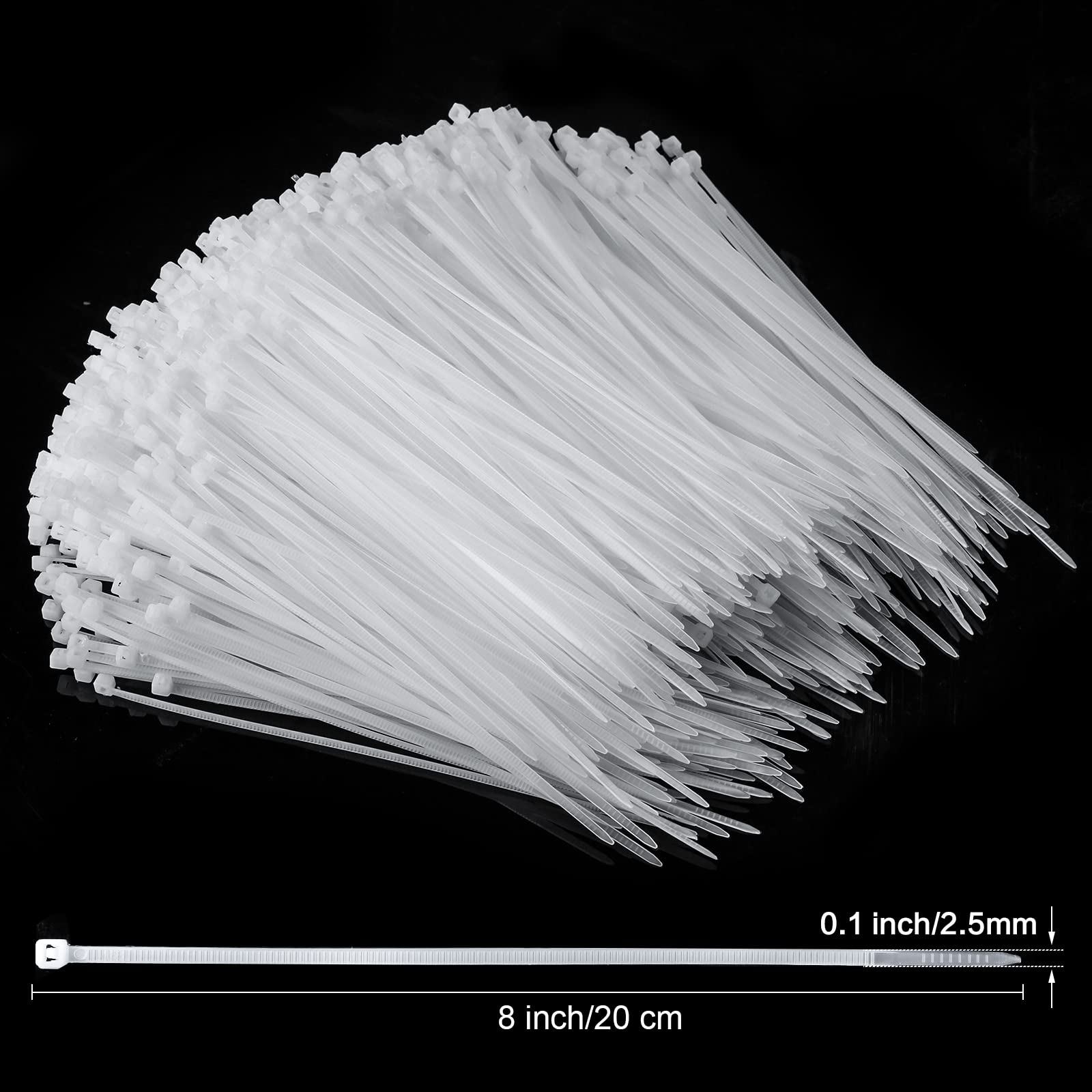 500 Pcs 8-Inch White Nylon Cable Ties - Heavy Duty Self-Locking Zip Ties for Wires, Cables & Bundling - Indoor & Outdoor Use - Perfect for Home, Office, Garden & DIY Projects