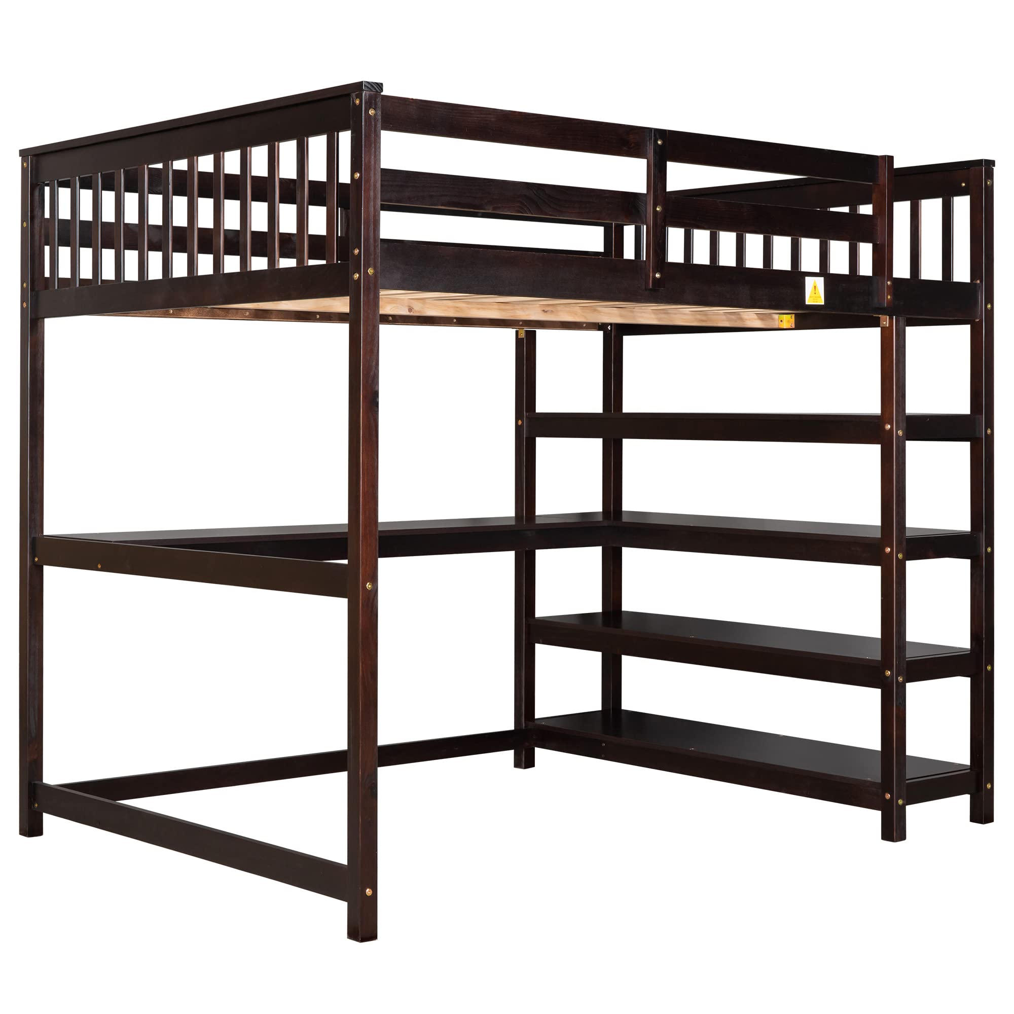 Bellemave Full Size Loft Bed with Desk & Storage Shelves - Solid Wood Loft Bed Frame for Teens & Adults - Space-Saving Bedroom Furniture for Small Rooms, Dorms & Apartments (Espresso)