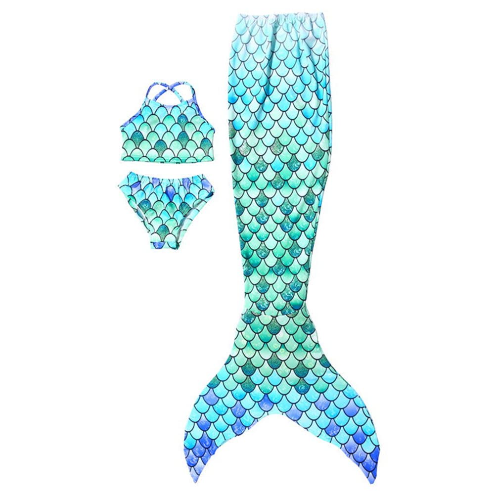 XonyiCos 3Pcs Girls Swimsuits Mermaid Tail Bikini Set - Cute Mermaid Costume for Swimming, Beach & Pool Party (Ages 3-12 Years) | Perfect for Summer Vacation, Water Play & Dress Up
