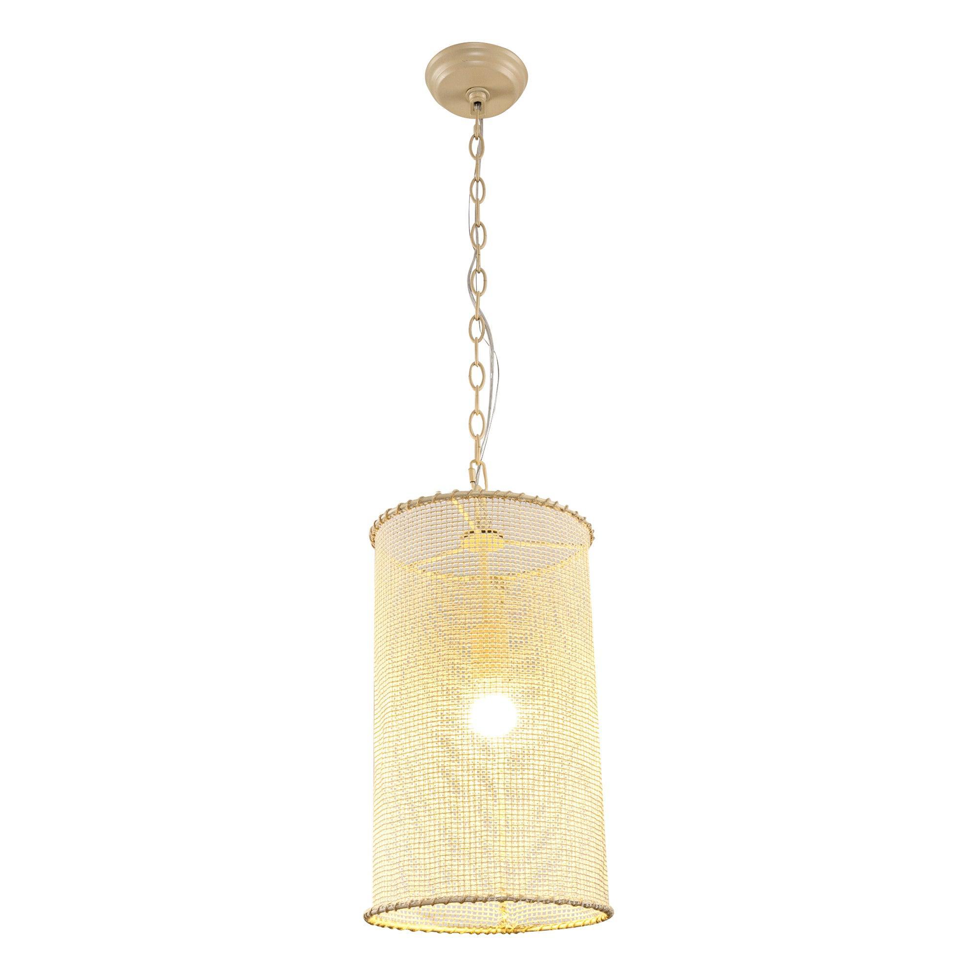 Farmhouse Style 1-Light Wooden Beads Pendant Light - Beige Dry Rated Ceiling Fixture for Kitchen Island, Dining Room & Entryway Lighting