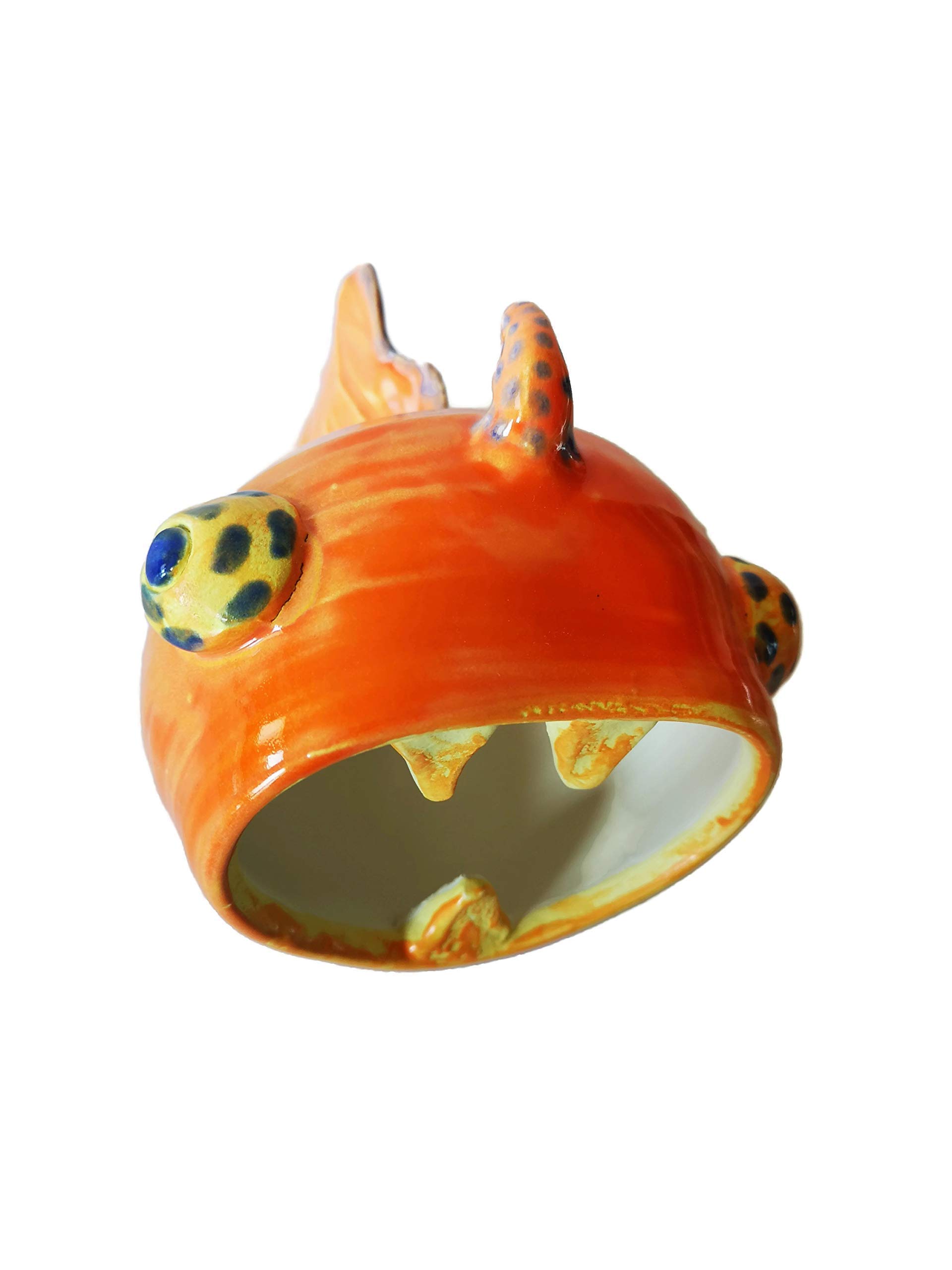 Handmade Orange Ceramic Fish Sculpture - Unique Home & Office Decor Art Piece for Living Room, Shelf, or Desk Display