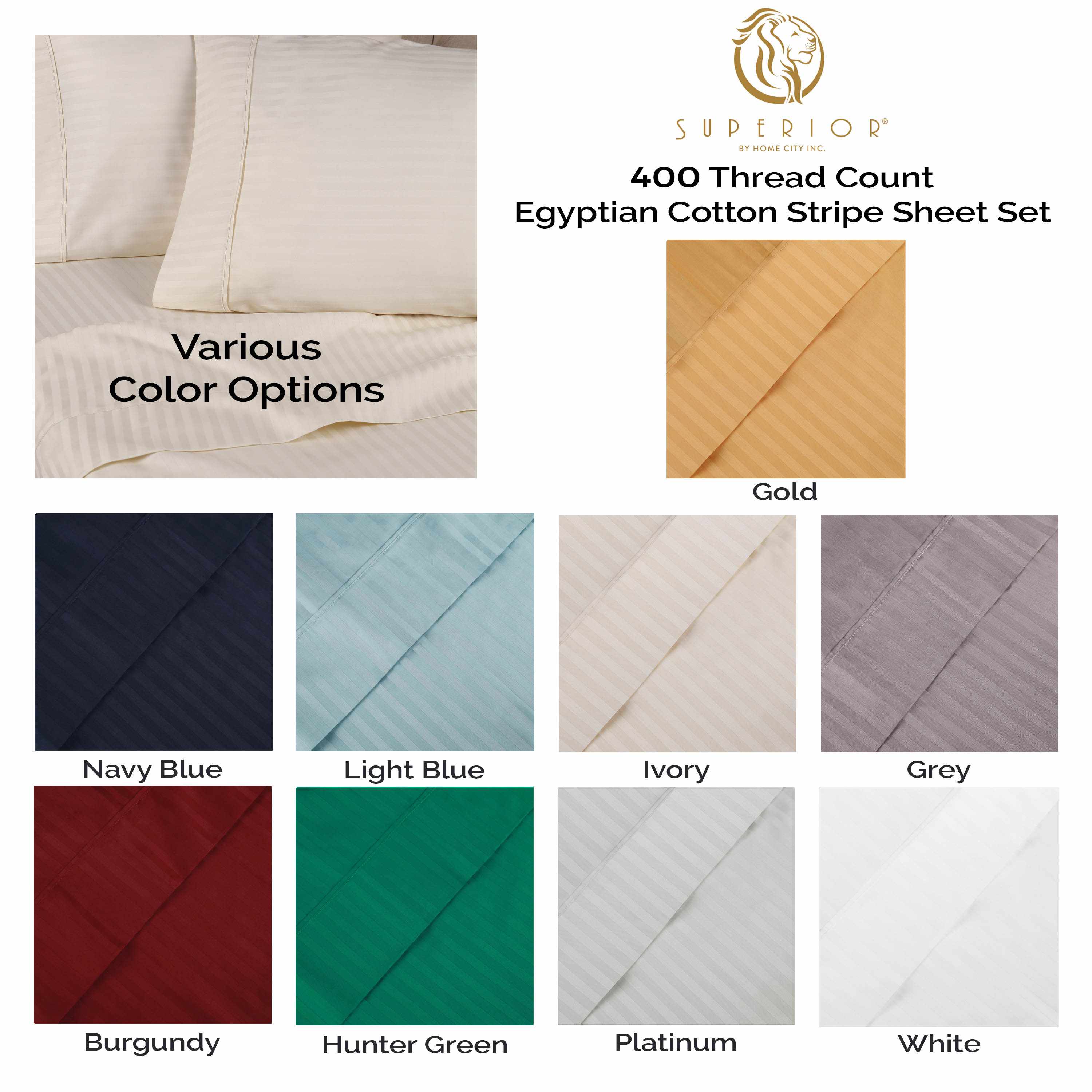 Premium 400 Thread Count Egyptian Cotton Sheet Set - Deep Pocket, Striped Design for Ultimate Comfort - Perfect for Master Bedrooms, Guest Rooms & Luxury Hotels