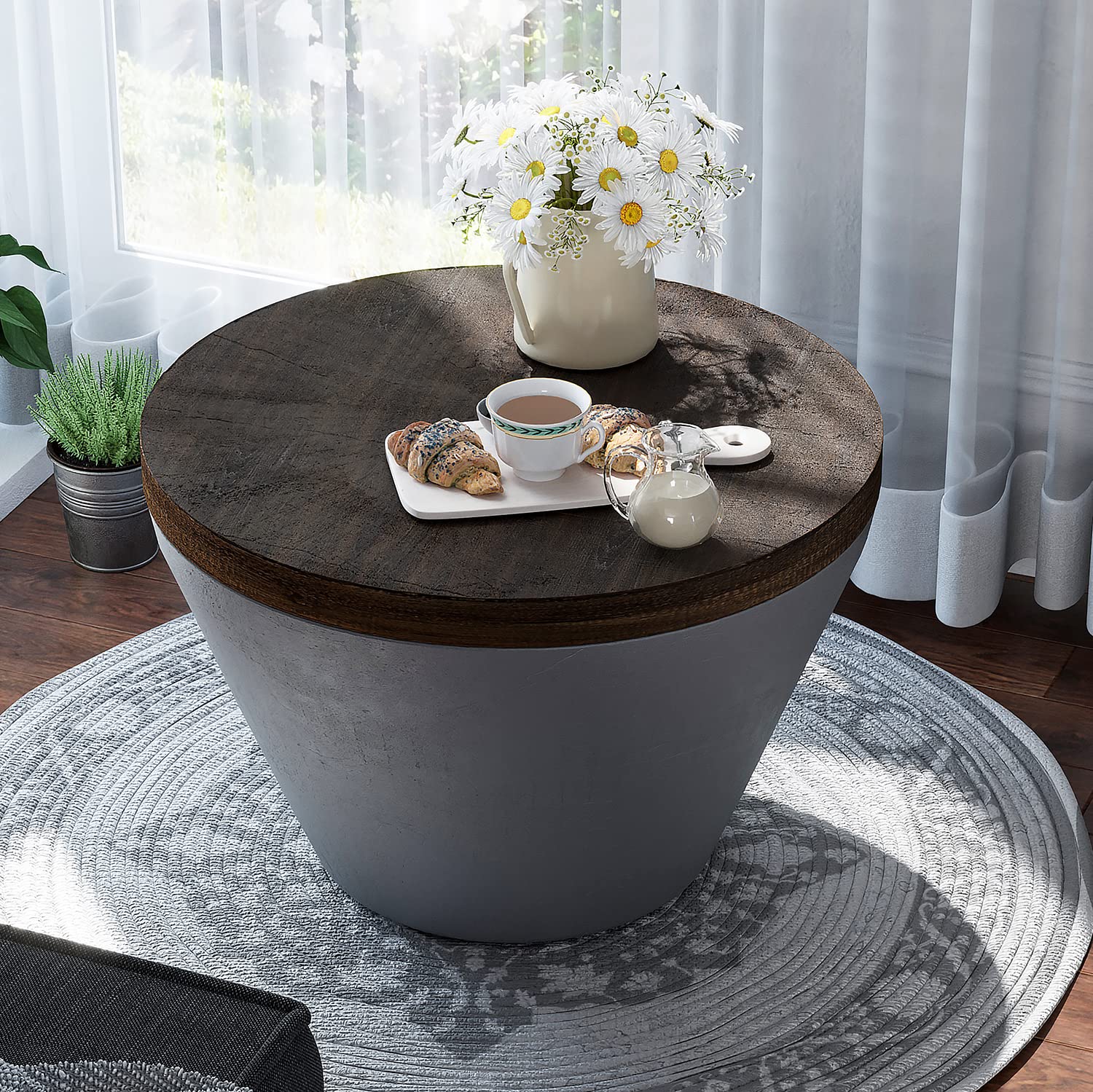 Modern Outdoor Coffee Table - Bowl-Shaped Concrete Side Table for Living Room, Patio, Backyard & Garden - Perfect for Lounging, Entertaining & Outdoor Decor