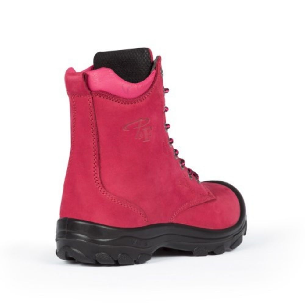P&F S558 Women's 8 Steel Toe Work Boots with Side Zipper - Comfortable & Durable Safety Shoes for Construction, Warehouse & Outdoor Work (Red)